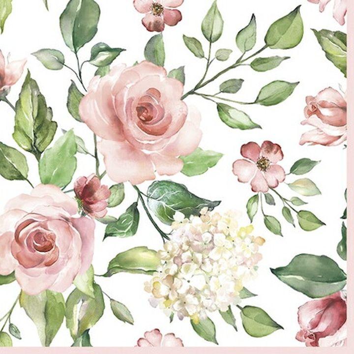Салфетки за декупаж Watercolour Roses with Hydrangea - 1 парче