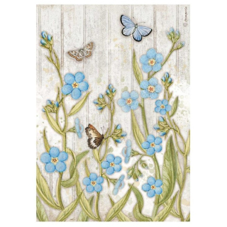 Оризова хартија A4 blue сини цветови и пеперутки