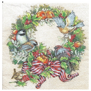 Салфетки за декупаж Christmas Wreath with Birds - 1 парче