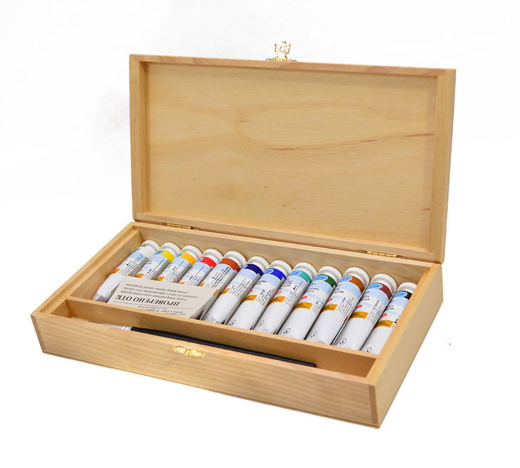 Сет маслени бои Ladoga во дрвена кутија - 12x18ml